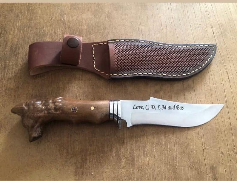 Vilko galvos turistinis peilis, rankų darbo medžioklės peilis, jubiliejaus/gimtadienio dovana, personalizuotas peilis