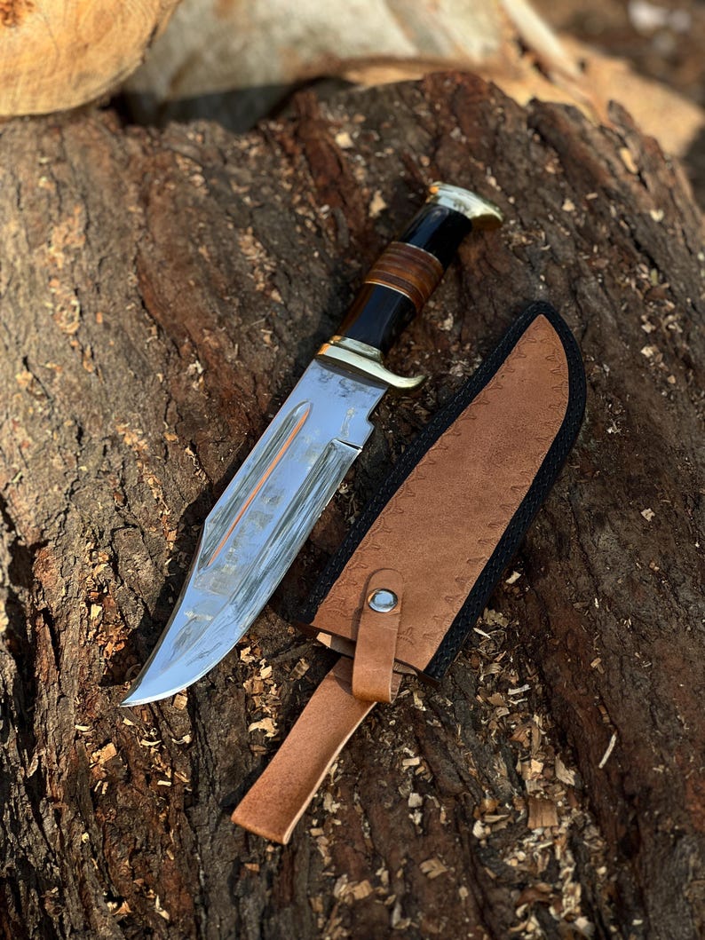 Rankų darbo D2 plieno Bowie peilis su makštimi